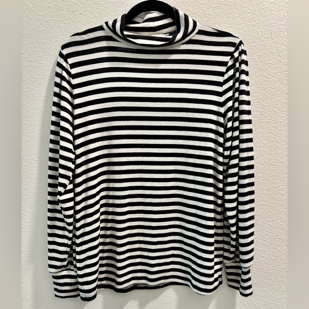 LOFT Black and White Striped Turtleneck Sweater Top, size M